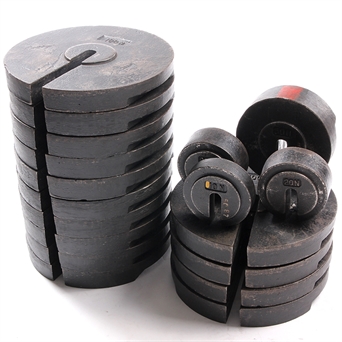 14 x 100 N, 2 x 50 N, 1 x 10 N Weights